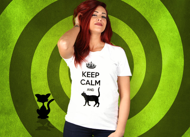 Damen T-Shirt Keep Calm And Cat Arround