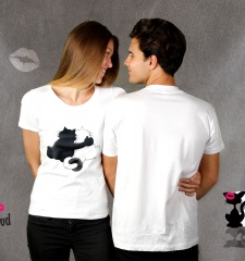 Damen T-Shirt Black Cat, White Cat