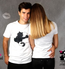 Herren T-Shirt Black Cat, White Cat