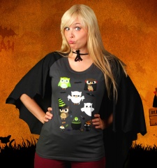 Damen T-Shirt Halloween Owls