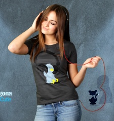 Damen T-Shirt Headphone Tweety