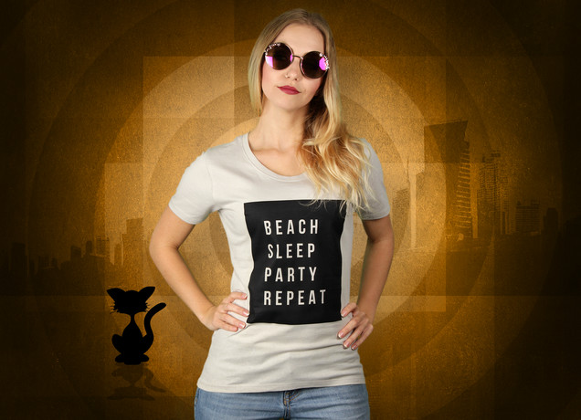 Damen T-Shirt Beach Sleep Party Repeat