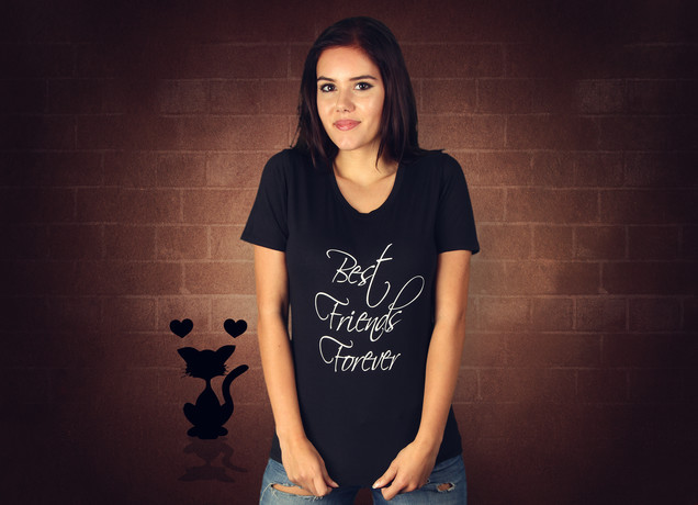 Damen T-Shirt BFF Best Friends Forever Scripted