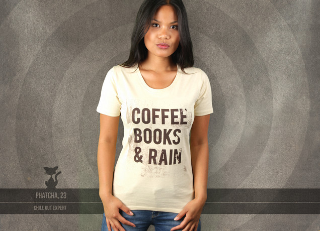 Damen T-Shirt Coffee, Books & Rain