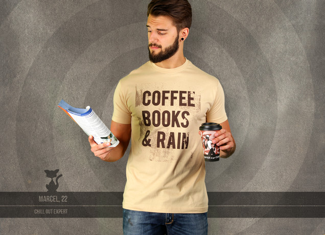 Herren T-Shirt Coffee, Books & Rain