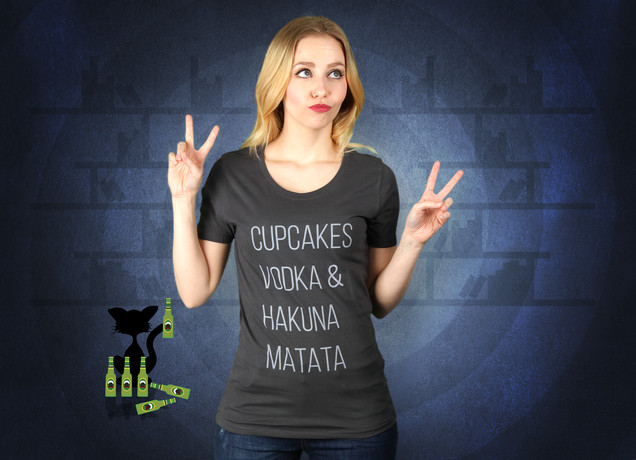 Damen T-Shirt Cupcakes Vodka & Hakuna Matata