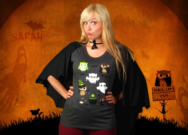 Damen T-Shirt Halloween Owls