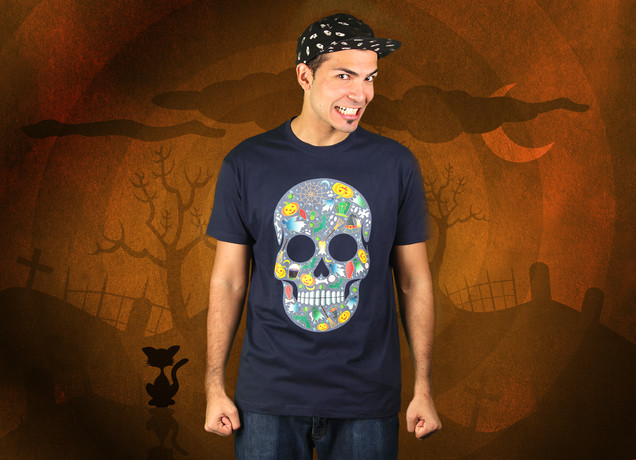 Herren T-Shirt Halloween Scull