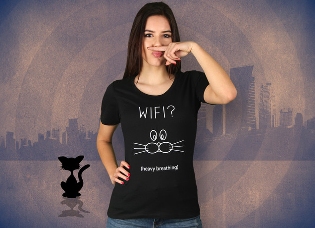 Damen T-Shirt Heavy Breathing Cat - Wifi?
