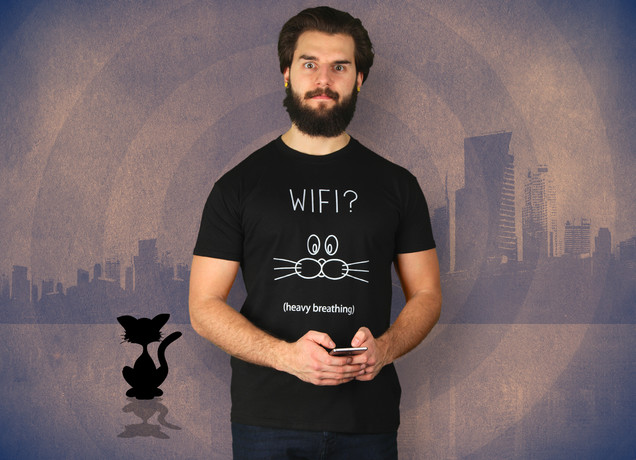 Herren T-Shirt Heavy Breathing Cat - Wifi?