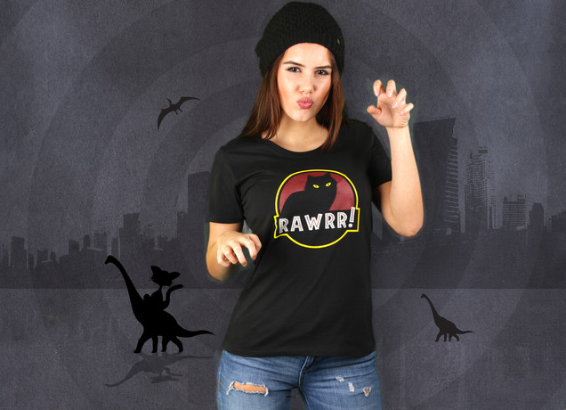 Damen T-Shirt Jurassic Cat