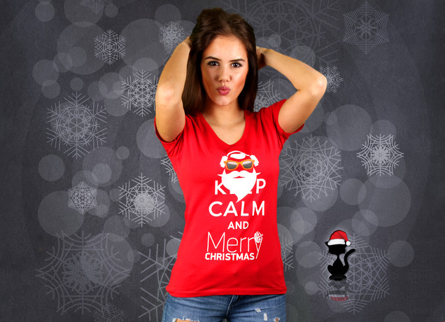 Damen T-Shirt Keep Calm & Merry Christmas