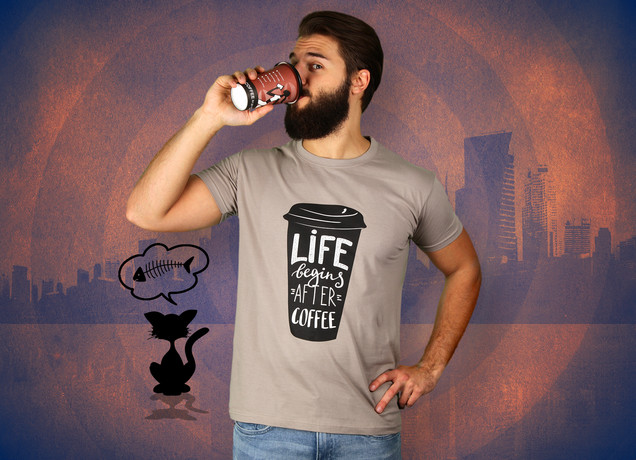 Herren T-Shirt Life Begins After Coffee