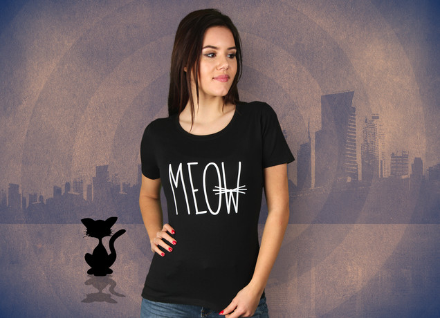 Damen T-Shirt Meow mit Schnurrbart