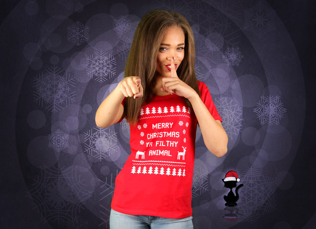 Damen T-Shirt Merry Christmas Ya Filthy Animal