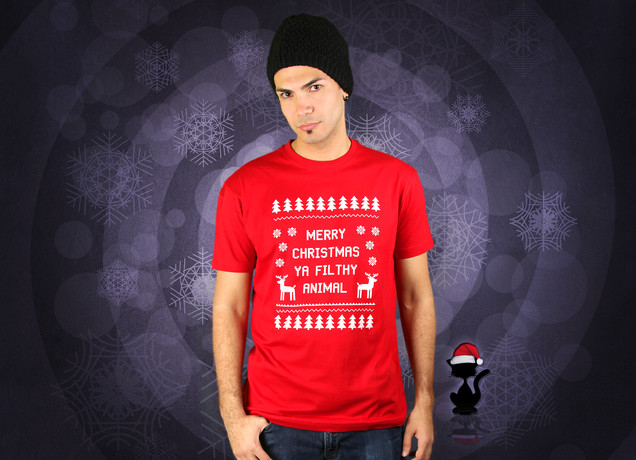 Herren T-Shirt Merry Christmas Ya Filthy Animal